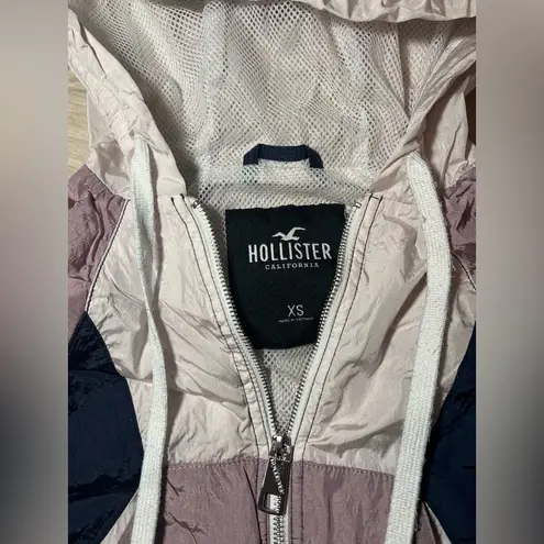 Hollister  Pink & White Cropped Windbreaker Hooded Zip up Jacket