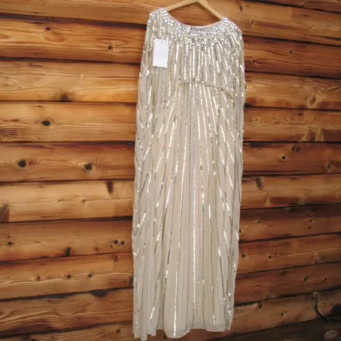 Mac Duggal NWT 93869 Gold Embellished Beaded Column Cape Gown 14