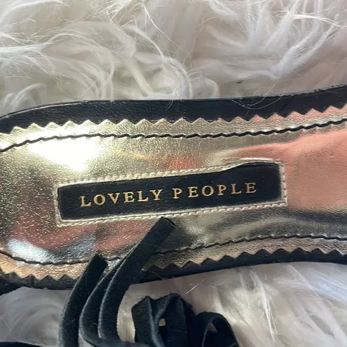 Lovely People Black Suede Fringe Sandals Black Size 6