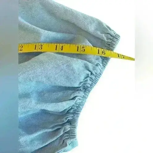 Eloquii Elements Chambray Tie Neck Puff Sleeve Dress Light Wash Denim Size 18