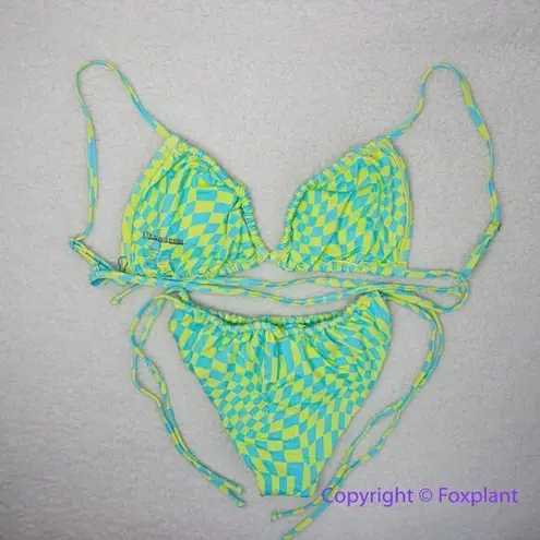 NEW SET! It’s Now Cool x Free People checkered wave bikini set, M Blue Size M