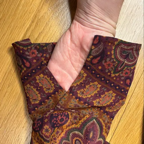 August Silk Blouse 100% Silk Paisley Boho Lagenlook Size Medium