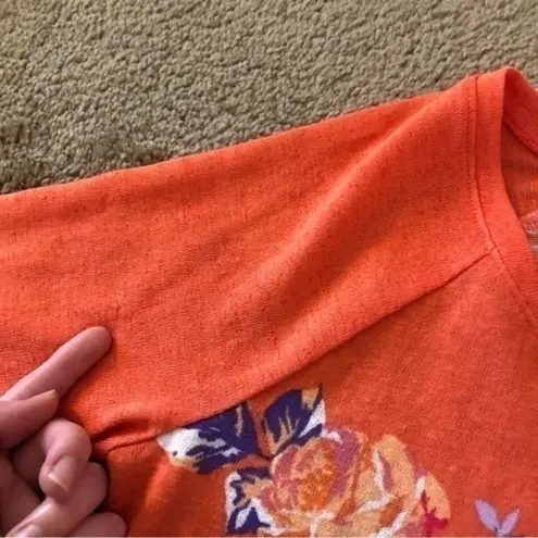 Arizona Jeans ARIZONA JEAN CO Orange Purple White Floral 3/4 Sleeve Knit Tee Top JUNIORS Large