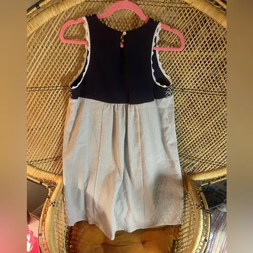 THML EUC Women’s Boho Preppy Sleeveless Embroidered & Striped Dress Sz S 🦋💖🌴