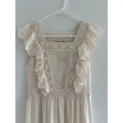 Ulla Johnson Amelie Dress Womens 6 Cream Silk Maxi Crochet Tiered Event Prairie