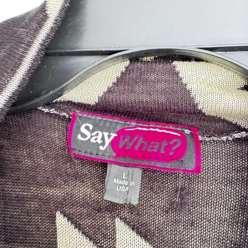 Say What? Say What Geometric Print Sleeveless Open Front Cardigan Vest Women's Large