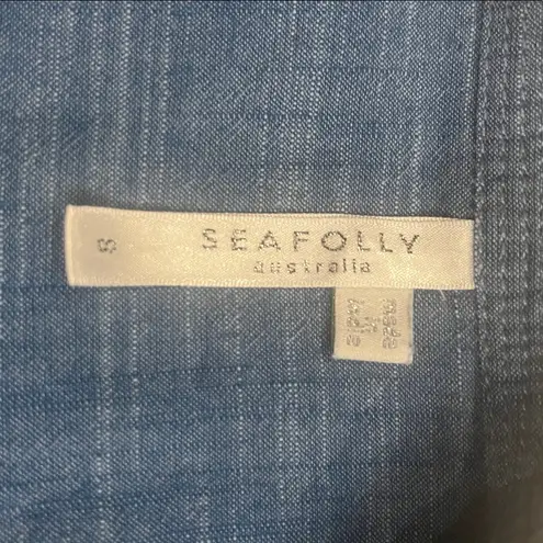 Seafolly cotton chambray tunic beach cover up split neck roll tab sleeve S