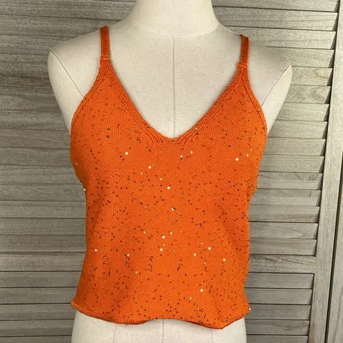 Mango  Knit Cropped Tank Top Orange/Sequin-Medium