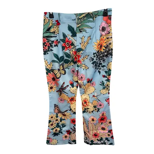 Floral Print Wide Leg Pants High Waist Bohemian Style Trousers L Blue Size L