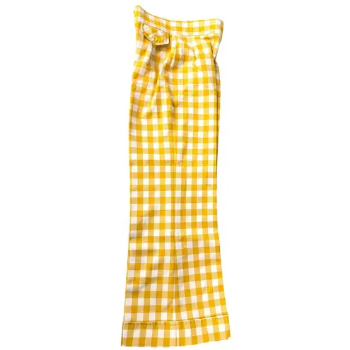 VTG 1970s Miss K 100% Polyester Yellow Checkered Wide Leg Pants Womens XS/S Size 24