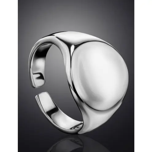 Boutique Chunky Solid Unisex 14k White Gold Plated Sterling Signet Ring, Adjustable
