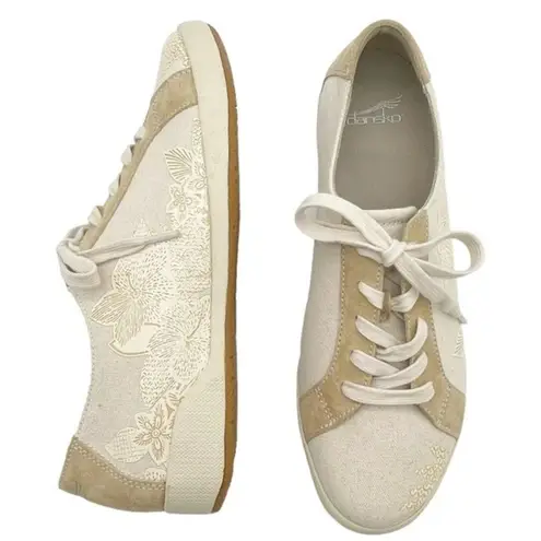Dansko Olisa Canvas Floral Sneaker Beige Tan Comfy Walking Shoe Women’s Size 40