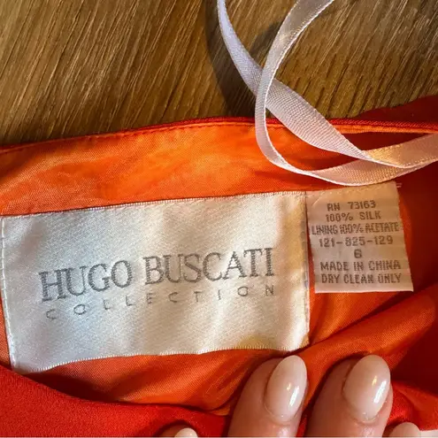 Hugo Buscati Orange 100% Silk Dress Sleeveless Shift Knee Length size 6 medium