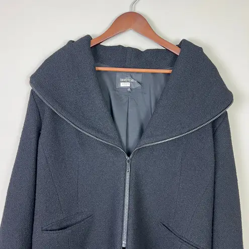 Lafayette 148 Blazer Jacket Womens 18 Black Wool Blend Zip Up Oversized Collar Black