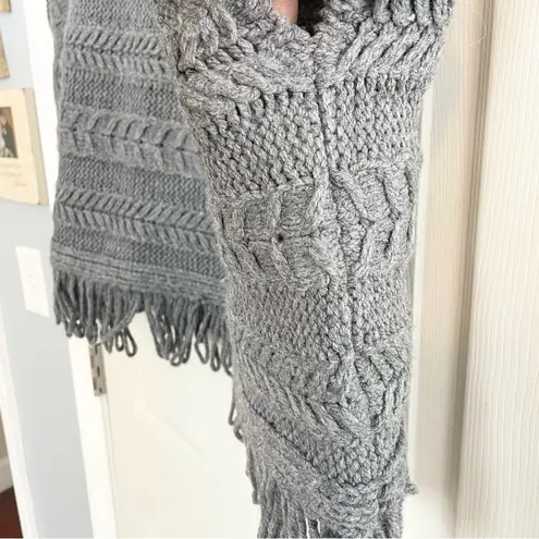 World Market Gray Poncho Sweater Shawl Fringe One Size Oversized Cozy Cottage