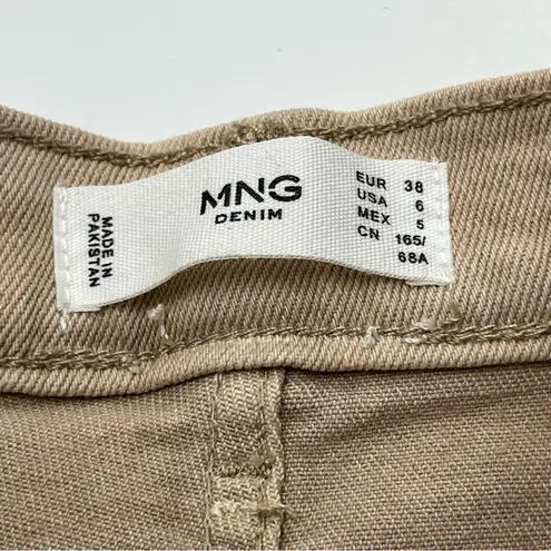 Mango MNG  Sienna Flare Cropped High Waist Tan Khaki Denim Jean Womens Size 6 NEW