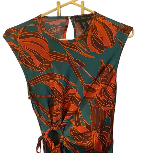 House of Harlow 1960 Revolve Ring Tie Satin Maxi Party Dress Fall Orange Green Size XS