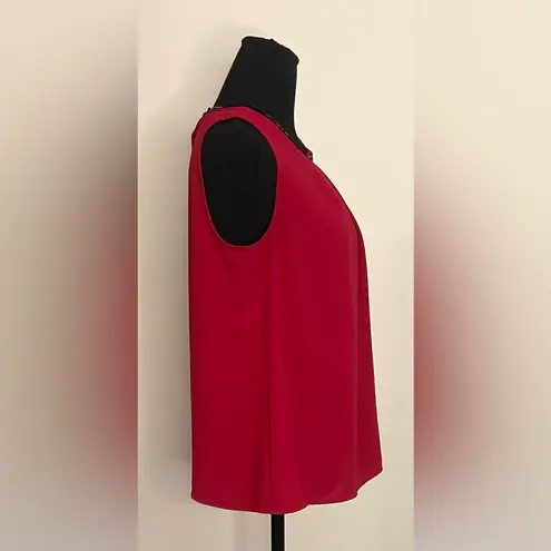 Nine West - Red tank top with black sequence detailing on‎ the neckline Size M