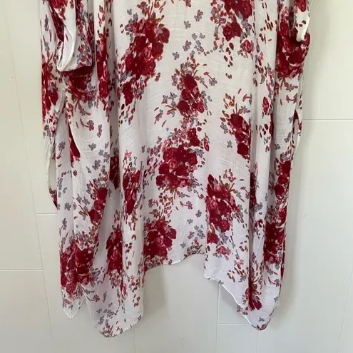 Angie  Cream Red Floral Open Front Kimono Cardigan Beautiful Boho ~ One Size