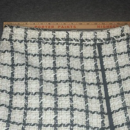 Lea & Viola Plaid Black Cream Gold Tweed Zip Detail Skirt Womens Small