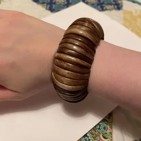 Heavy Cuff Beaded Statement Stretchy Costume Bracelet Brown Wood? Wood Like?