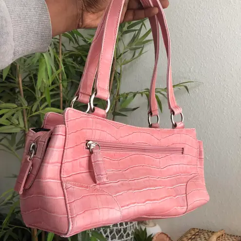 2000s Pink crocodile print faux leather shoulder baguette hand bag purse #fairycore