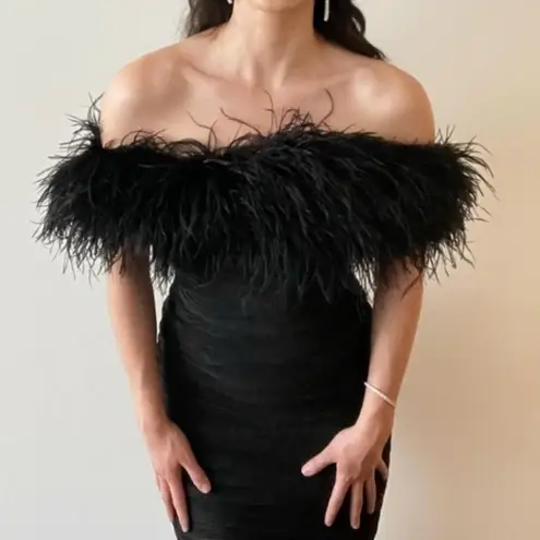 Rachel Gilbert Zion Mini Dress in Black with Feather Trim Size US 4