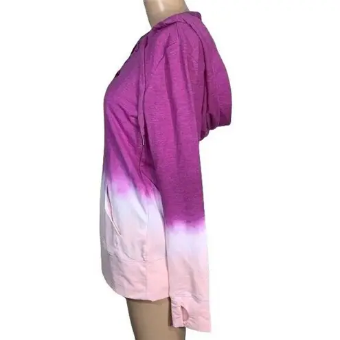 Ideology Womens Hoodie Sweatshirt Pullover Ombre Laced Bodice Long Sleeve Pink