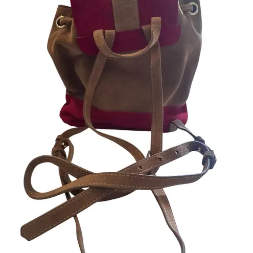 House of Harlow 1960 Juda Mini Backpack Suede Adjustable Straps Red & Brown