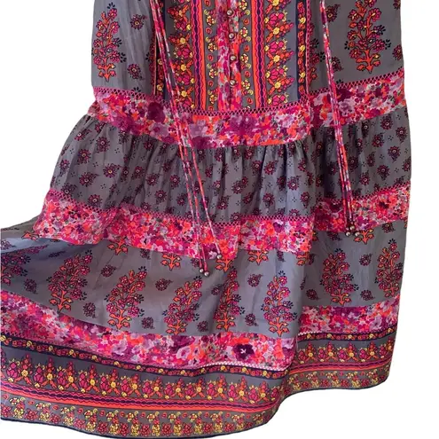 Rebecca Taylor Paisley Floral Mixed Print Silk Patchwork Button down mini dress