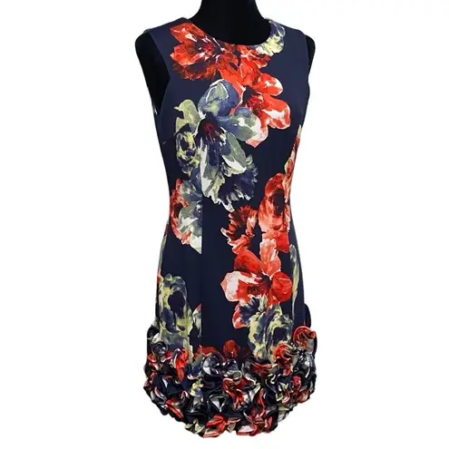 Donna Ricco Tropical Floral Cupcake Hem Scuba Sheath Dress Navy Size 10