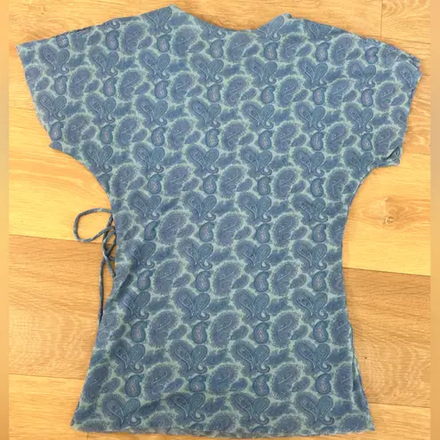 Sweet Pea Blue Paisley Mesh Wrap Top