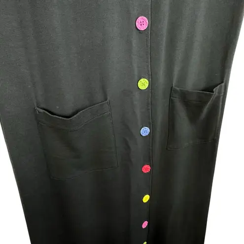Sweet Jessie 100% Cotton Black Colorful Button Up Short Sleeve Maxi Dress Size L Size L