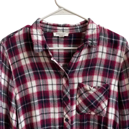 beachlunchlounge Collection Plaid Button Down Shirt Burgundy White Navy Size L