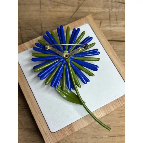 Vintage Blue & Green Flower Brooch Pin Handmade Glass Beads & Metal Backing