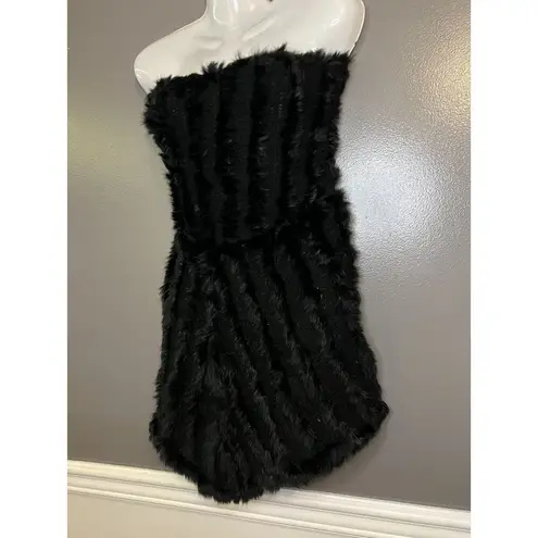 Louise Paris Dress Womens Medium Black Rabbit Fur Strapless Tube Mini Soft Cozy