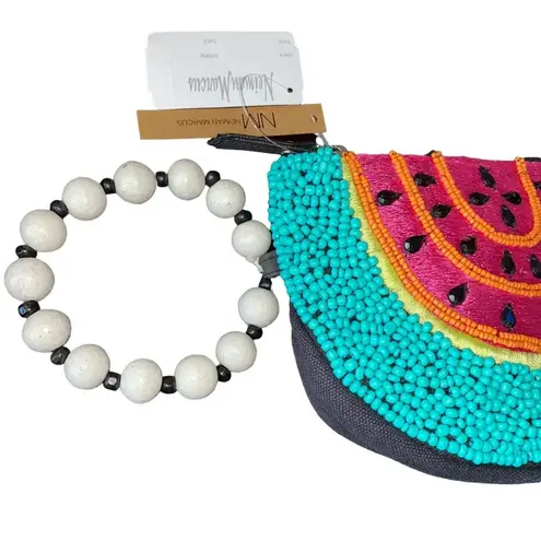 Neiman Marcus Beaded Embroidered Watermelon Slice Zippered Wristlet 7" Length