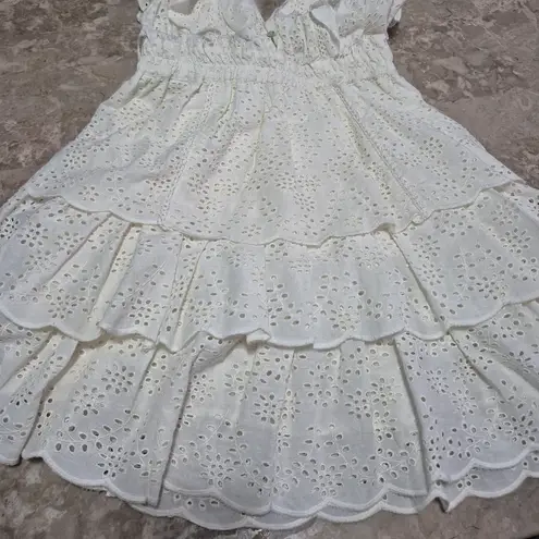 Love The Label Shopbop boho coquette girly fairy Cream Eyelet Ruffle Dress Small White