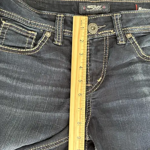 Silver Jeans Silver Suki High Straight Jeans Women 28x32 Long Super Stretch Dark Thick Stitch