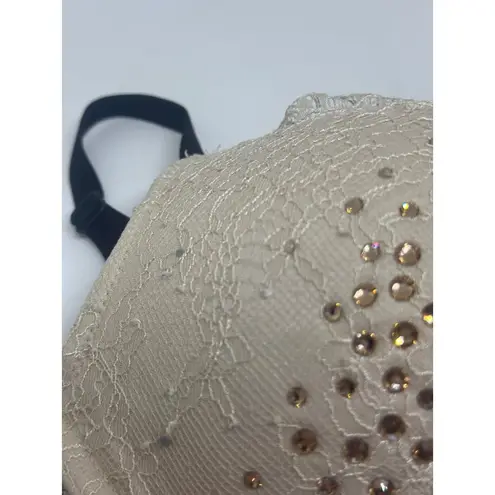 Victoria's Secret Victoria’s Secret Very Sexy Push-Up Bra – Nude & Black Lace with Rhinestones 32C