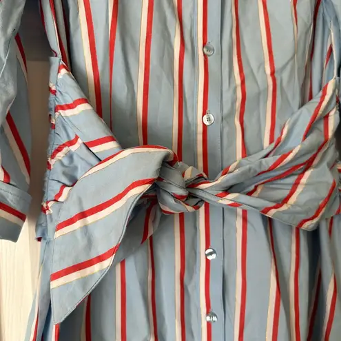 Finley Eliss Blue, red, gold and white striped cotton shirt dress. Size XS Blue