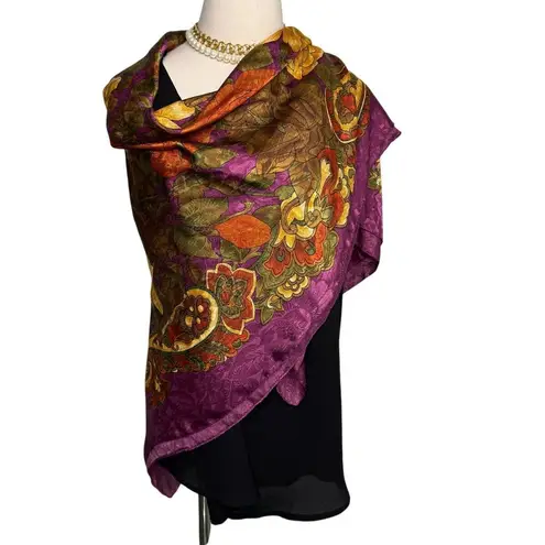 Vintage Worthington XL Italian jacquard satin paisley floral scarf wrap 46” sq Purple