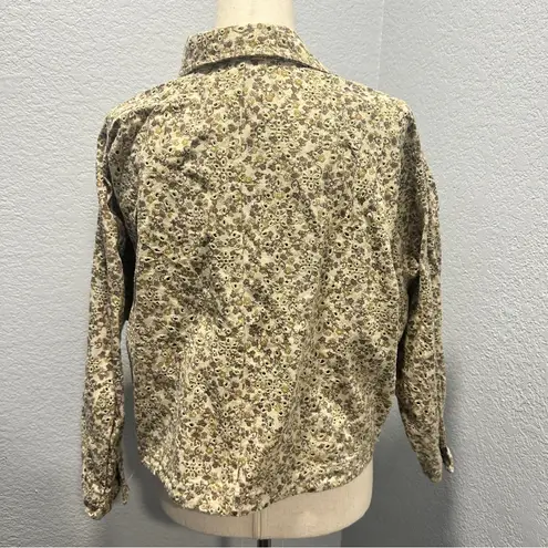 Solitaire Size L Neutral Tan Floral Embroidered Snap Front Cropped Jacket