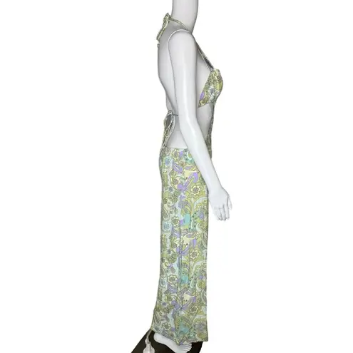 Sky to Moon  Jumpsuit Womens Medium Yellow Purple Retro Floral Casual Sexy Beach