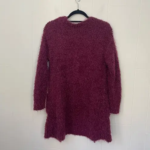 Love Tree  Burgundy Fuzzy Open Front Long Length Cardigan ~ Women’s Size S