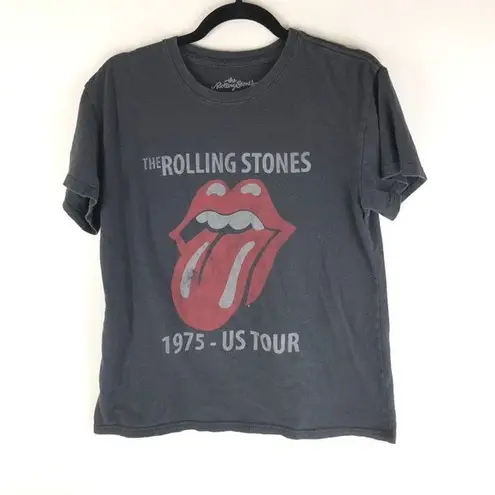 The Rolling Stones Womens 1975 US Tour Black Short Sleeve Crewneck Cotton Tee L