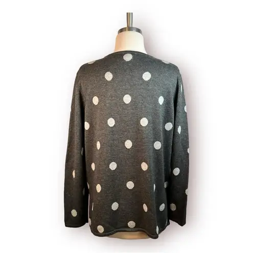 Coldwater Creek  POLKA DOT SWEATER GRAY WHITE CLASSIC PULLOVER SIZE PETITE MEDIUM