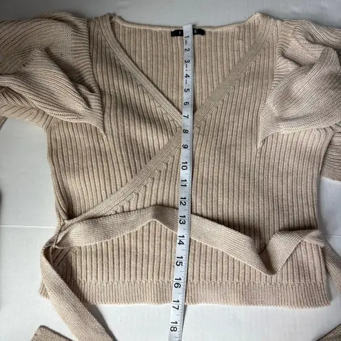 Women's FORE Wrap long sleeve ruffle ribbed knit Sweater Tan Size M Size M