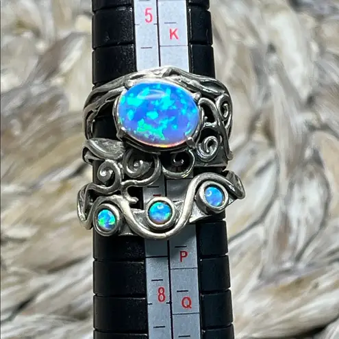Israeli Artisan Blue Opal Ring in Silver Setting
