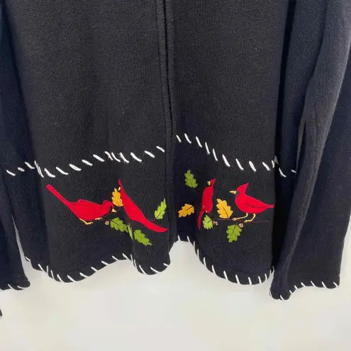 Breckenridge Vintage Sweater Cardigan Large Black Cardinal Embroidered Ramie